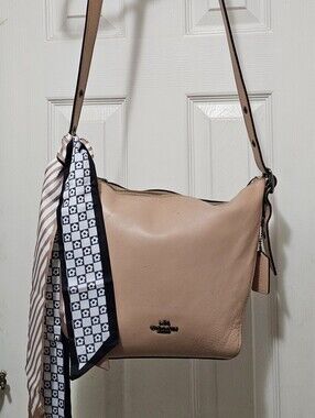 Coach Leather Dufflette Shoulder / Crossbody Bag with Scarf Accent